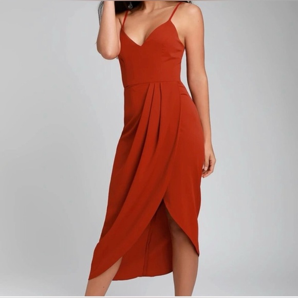 LULUS Reinette Wine Red Midi Dress - Picture 4 of 11